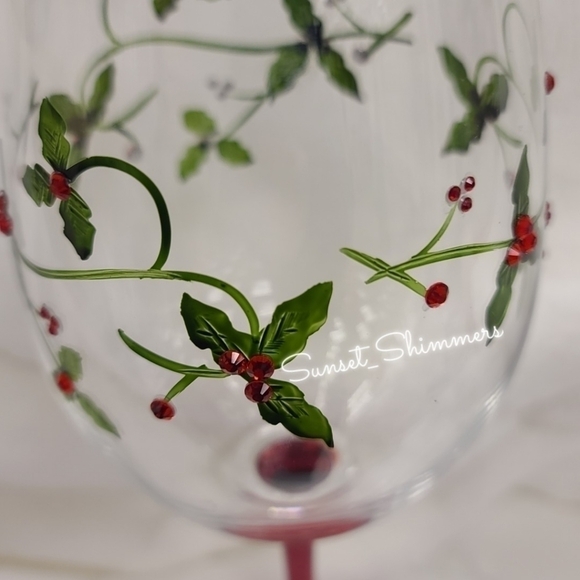 2pc Sparkly Rhinestone Holly Berry Christmas Cocktail Sangria Wine Glass Set New - Picture 8 of 11